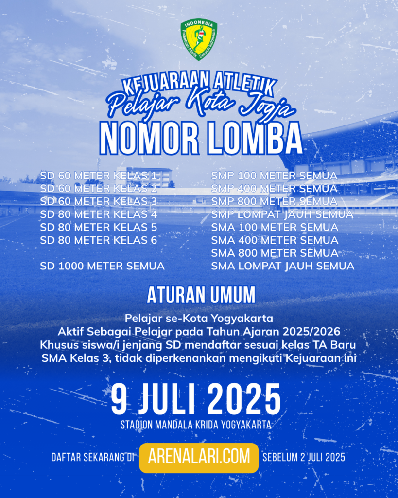 Nomor Lomba Kejuaraan Atletik Pelajar Kota Yogyakarta 2025