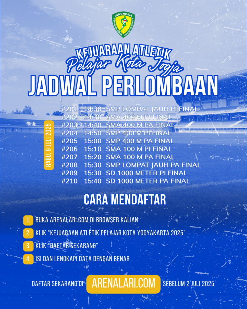 Jadwal Kejuaraan Atletik Pelajar Kota Yogyakarta 2025